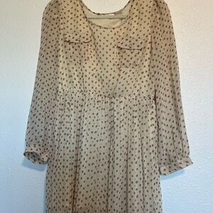 Blue Bird Beige Dress with Brown Polka Dot Print